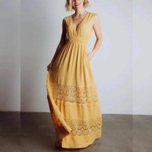 Baltic Born Bondi Mustard Yellow Crochet Boho Maxi Dress in Size XS